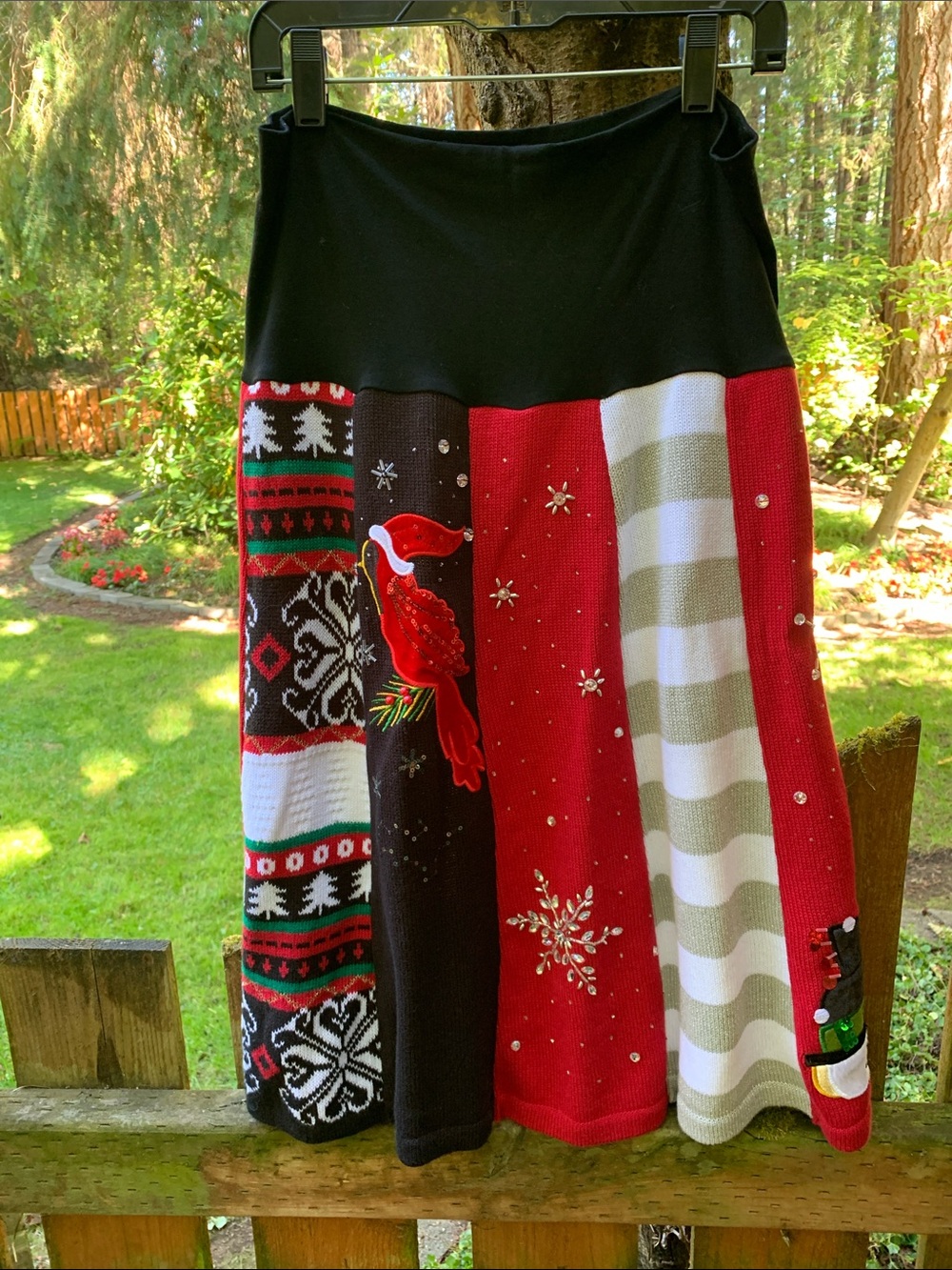 Jack b Quick Vintage Festive Red Mixed-Panel Holiday Knit Skirt NWT